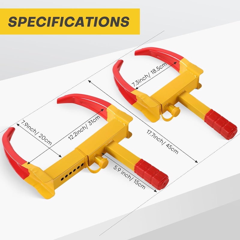 Acymner Wheel Clamp Lock | Heavy Duty Anti Theft Tire Lock, Adjustable Trailer Wheel Lock Universal Security Tire Lock with 3 Keys for Cars Trucks Trailers SUVs (Red) - Image 2